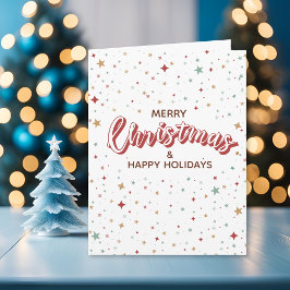 Cartão Estrelas Coloridas Vermelho e Branco Simples Natal