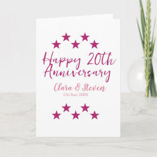 Cartão estrelas cor-de-rosa feliz aniversário de 20 anos