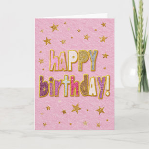 Cartão Estrelas de Aniversário Cor-de-Rosa