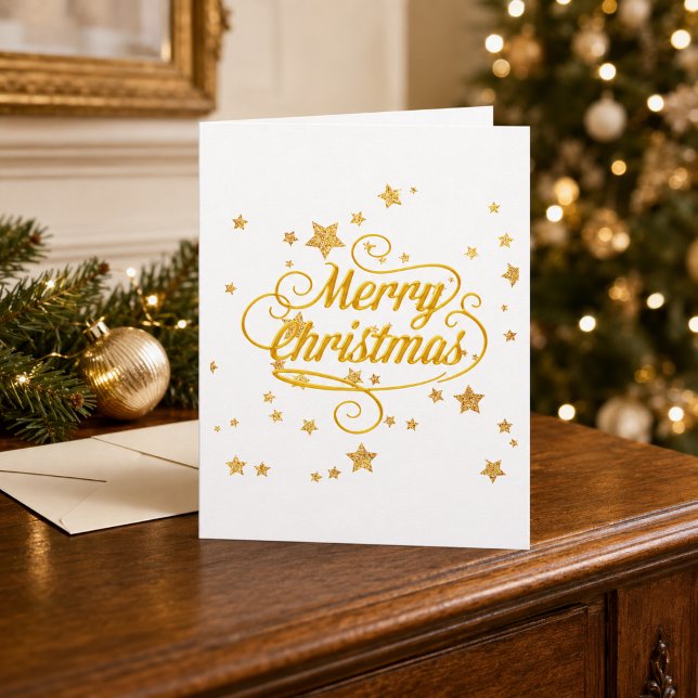 Cartão Estrelas de Natal Personalizadas Elegantes em Dour (Criador carregado)
