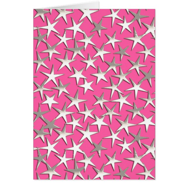 Cartão Estrelas prateadas em rosa fúcsia (Frente)