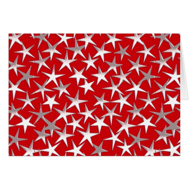 Cartão Estrelas prateadas em vermelho escuro (Frente horizontal)
