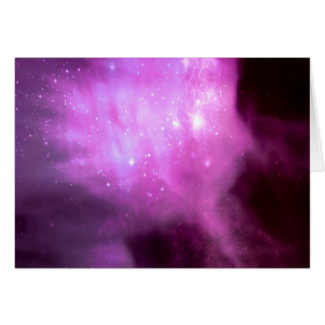 Cartão Estrelas roxas cor-de-rosa no espaço (Frente Horizontal)