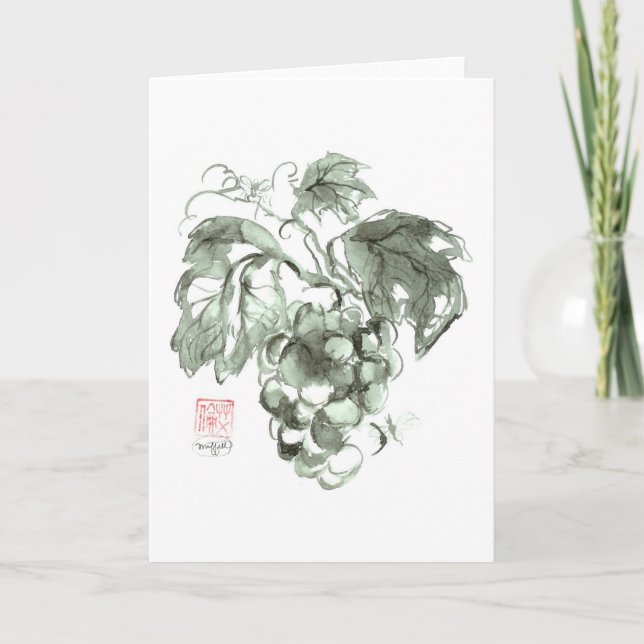 Cartão Estudo das uvas, pintura da tinta de Sumi-e (Frente)