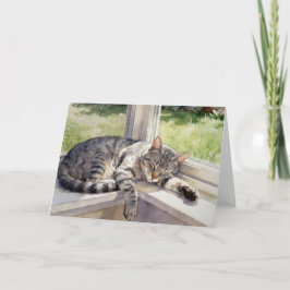 Cartão Estudo de Gato Tabby Cinza C em Aquarelas