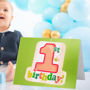 Cartão Etiqueta de primeiro aniversario laranja na porta