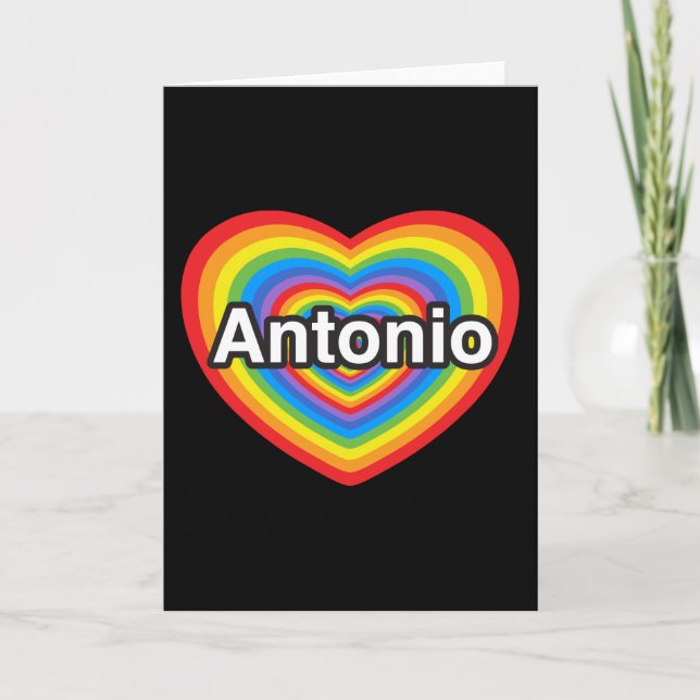 Cartão Eu amo Antonio. Eu te amo Antonio. Coração (Frente)