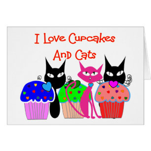 Cartão "Eu amo cupcakes e gatos"--Presentes dos amantes