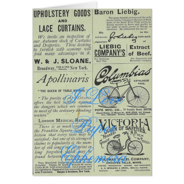 Cartão Eu Amo Ephemera De Papel (Frente)