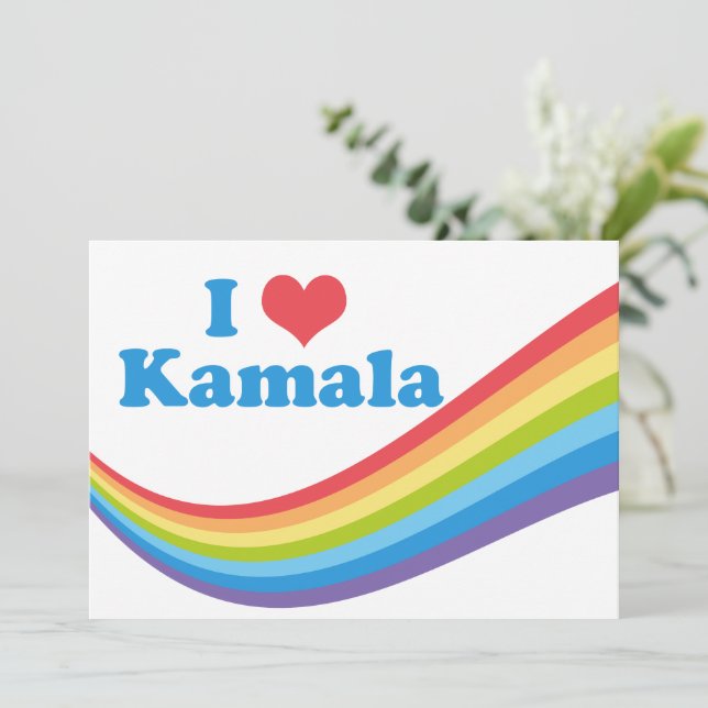 Cartão Eu Amo Kamala Harris Cute Rainbow Político (Em pé/Frente)