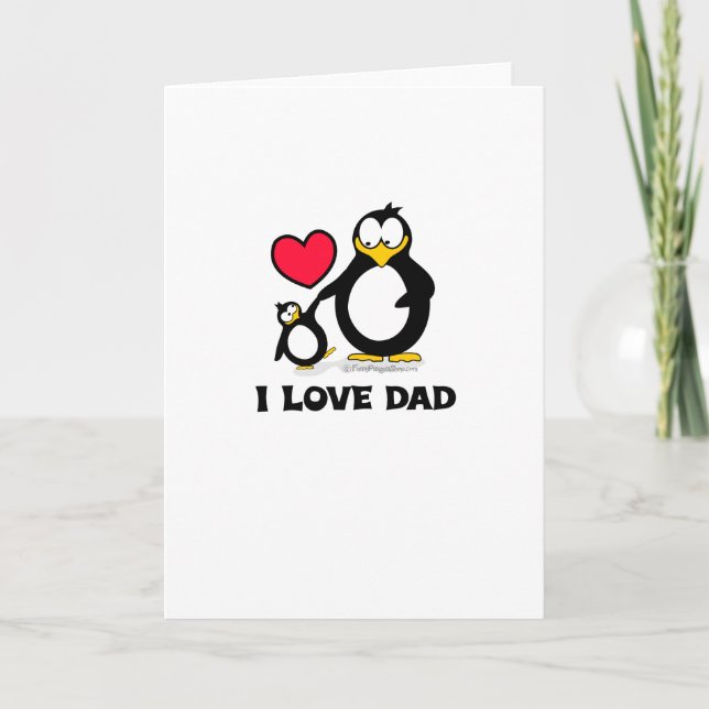 Cartão Eu amo o coração do pinguim do pai (Frente)
