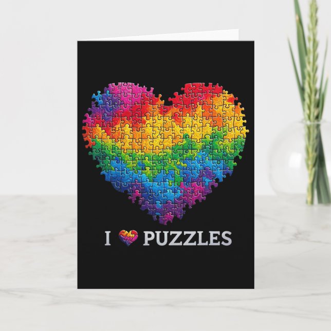 Cartão Eu Amo Puzzles Quebra-Cabeça Coração Arco-Íris Par (Frente)