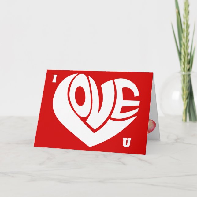 Cartão Eu Amo U Retro Love Heart Text Typoographic Card (Frente)
