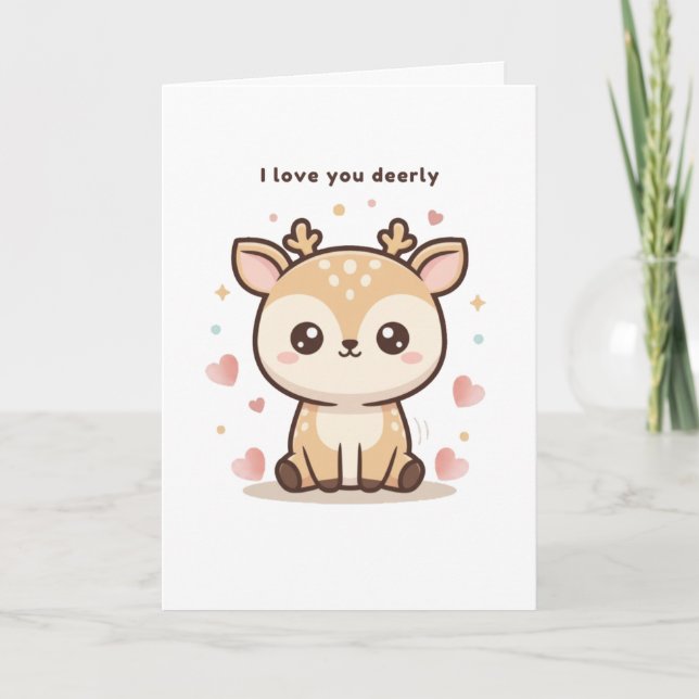 Cartão Eu Amo Você Cute Puchi Dōshi Deer Natal (Frente)
