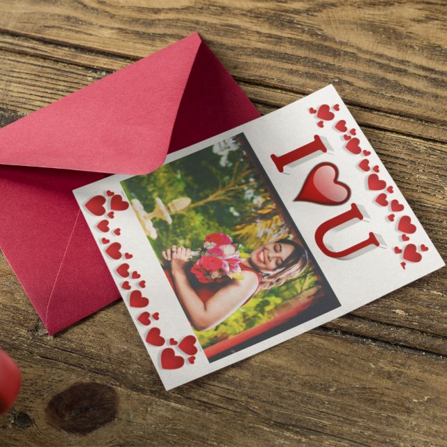 Cartão Eu amo você foto do dia dos namorados vermelha (Criador carregado)