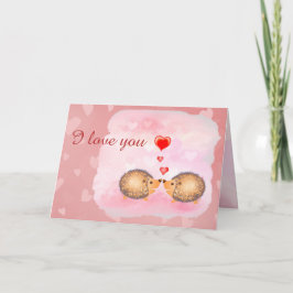 Cartão EU AMO VOCÊ lindos ouriços cor-de-rosa beijo no di