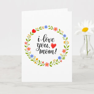 Cartão Eu Amo Você Mamãe Dia das Mães Caligrafia Floral  