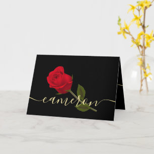Cartão eu amo você Rosa Vermelha Em Monograma Preto E Dou