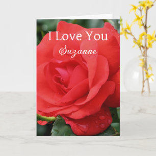 Cartão Eu Amo Você Rosa Vermelha Flor Personalizada