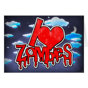 Cartão Eu Amo Zombies Vermelho