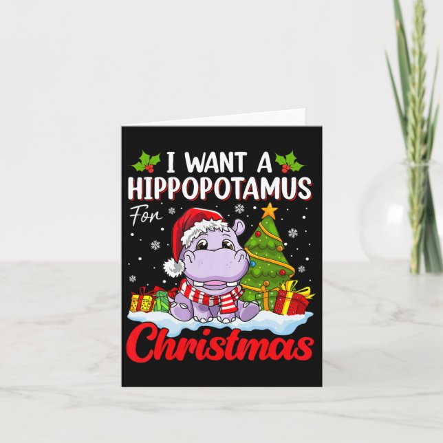 Cartão Eu Quero Um Hippopotamus Para O Natal Pajama Engra (Frente)