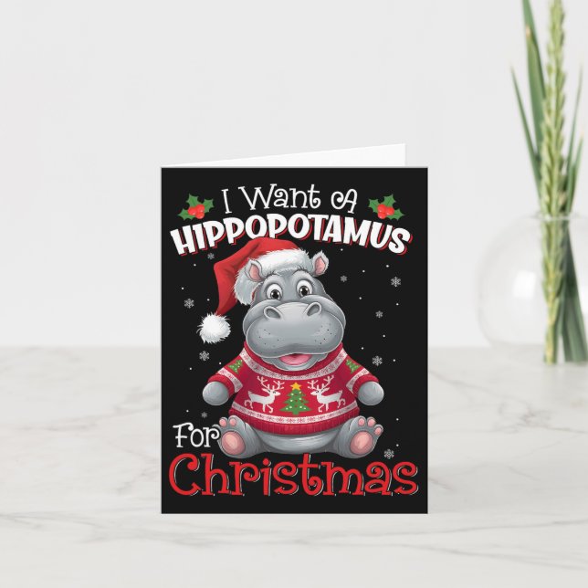 Cartão Eu Quero Um Hippopotamus Para O Natal Xmas Hippo P (Frente)