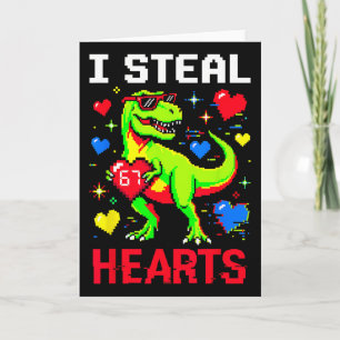Cartão Eu Roubo Corações Pixel Dinossauro Gamer Dia dos N