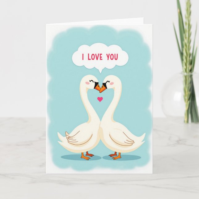 Cartão Eu Te Amo Cisnes Românticos (Frente)