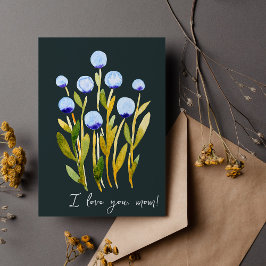 Cartão Eu te amo, mãe, flores azuis