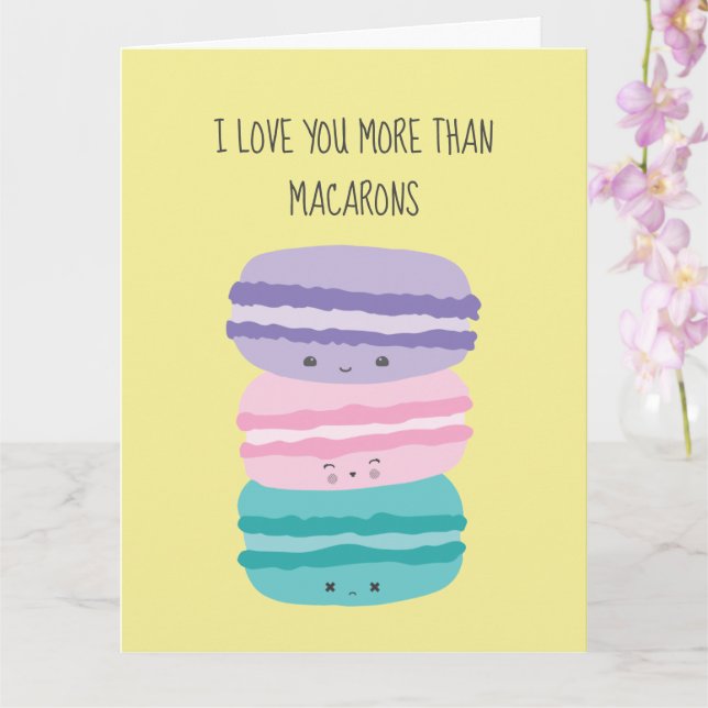 Cartão Eu te amo mais que Macarons Kawaii Pastel Cute (Orquídea)