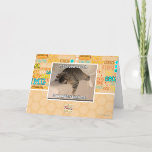 Cartão Eu te amo, sofá.