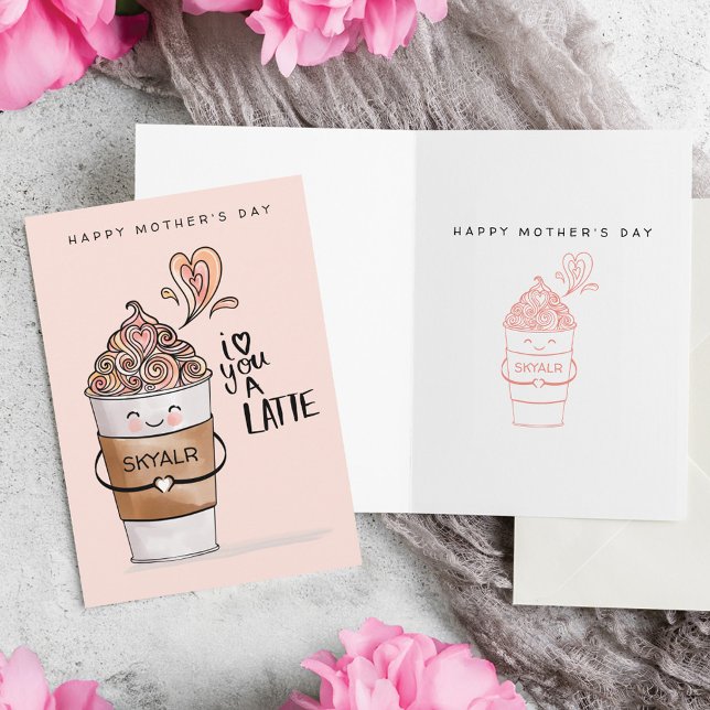 Cartão Eu Te Amo Um Dia de as mães De Café Latte Kawaii (I Love You A Latte Kawaii Coffee Cup Mother's Day Card)