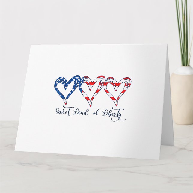 Cartão EUA Flag Patriotic Hearts 4 de julho Sweet Land o (Frente)