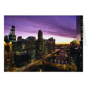 Cartão EUA, IL, Chicago. Horizonte e rio de Chicago