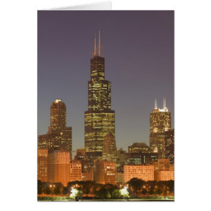 Cartão EUA, Illinois, Chicago: Skyline da Cidade / Noite