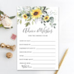 Cartão Eucalyptus — Girassóis Elegantes<br><div class="desc">Bolsa Elegante de Girassóis Eucalyptus Advice & Wish Card. Personalize com a noiva para ser o nome e a data do chá. Para mais personalização,  clique no link "personalizar mais". Se precisar de ajuda,  entre em contato comigo,  por favor.</div>