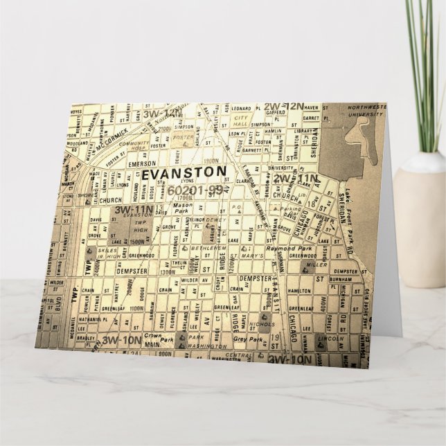 Cartão Evanston, mapa do IL Vintage (Frente)