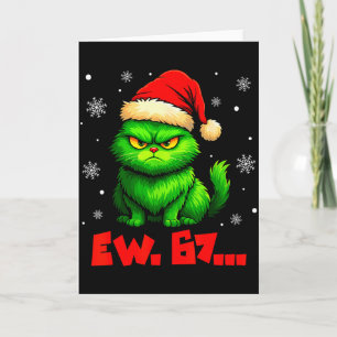 Cartão Ew 67 Seis Sete Gato Verde Chapéu de Papai Noel Na