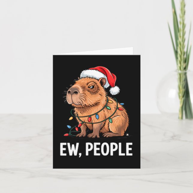 Cartão Ew People Capybara Christmas Lights Funny Introver (Frente)