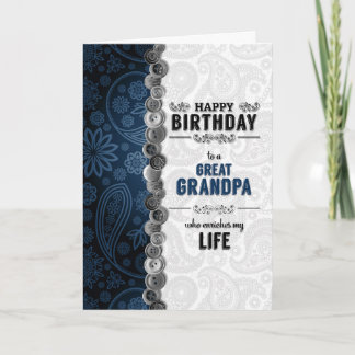 Cartão Excelente avô Birthday Blue Paisley