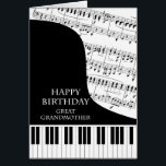 Cartão Excelente Avó Piano e Música Aniversário<br><div class="desc">Um cartão de aniversário para uma avó excelente que gosta de música piano. Um piano de cauda com as teclas na parte inferior da carta. Uma folha de música preenche o fundo. Um cartão de excelente para alguém que ama música. Este NÃO é um cartão musical,  NÃO toca música:</div>