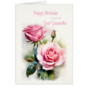Cartão Excelente Avó Rosas De Aniversário Pintados De Wat