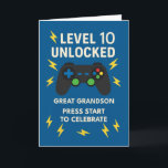 Cartão Excelente Grandson 10º Aniversário da Idade do Con<br><div class="desc">Nível 10 e adorando! Comemore o aniversário de dois dígitos do seu neto excelente com esta placa temática de jogadores cheia de gráficos ousados, um controlador de jogos e relâmpagos que capturam a diversão. "Nível 10 Desbloqueado" o torna perfeito para qualquer garoto que está crescendo forte, inteligente e cheio de...</div>
