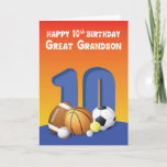 Cartão Excelente Grandson 10º Aniversário de Esportes<br><div class="desc">Jogue um passe perfeito de "10" para o seu neto excelente na celebração do seu tão esperado 10 anos. Este cartão com muitas bolas de esporte na frente é perfeito para lhe dar.</div>