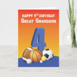 Cartão Excelente Grandson 4º Aniversário do Esportes<br><div class="desc">Um cartão colorido para cumprimentar seu neto excelente um feliz 4 anos está bem diante de seus olhos. Então,  não procure mais o som perfeito do cartão que você já encontrou. Peça este hoje para lhe dar em breve.</div>