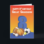 Cartão Excelente Grandson 8º Aniversário do Esportes<br><div class="desc">Quando jovem,  você pode ver seu neto excelente florescendo em um bom jogador de bola. Encoraje-o mais a viver o seu sonho dando-lhe este cartão no seu 8.º aniversário. Há também uma mensagem dentro divertida que ele certamente vai rir.</div>