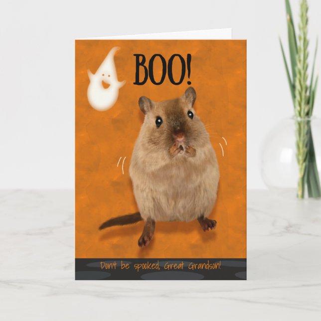 Cartão Excelente neto Boo Halloween Humorável Gerbil (Frente)