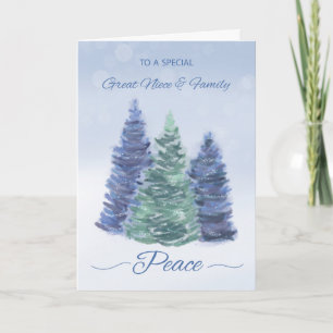 Cartão Excelente Niece e Family Holiday Peace Evergreeen