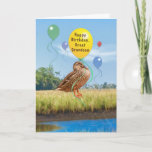 Cartão Excelente - o aniversário do neto com pato e<br><div class="desc">Esta pintura digital de um pato fêmea do pato selvagem com balões de flutuação faz um cartão festivo do aniversário.</div>