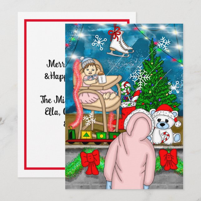 Cartão Exibição da Janela de Natal Nostálgica desenhada à (Frente/Verso)